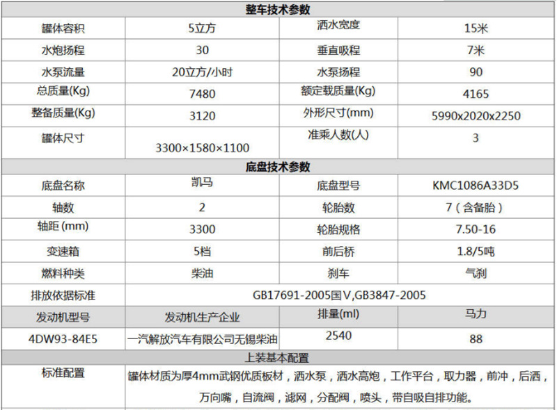 凯马5吨绿化喷洒车
